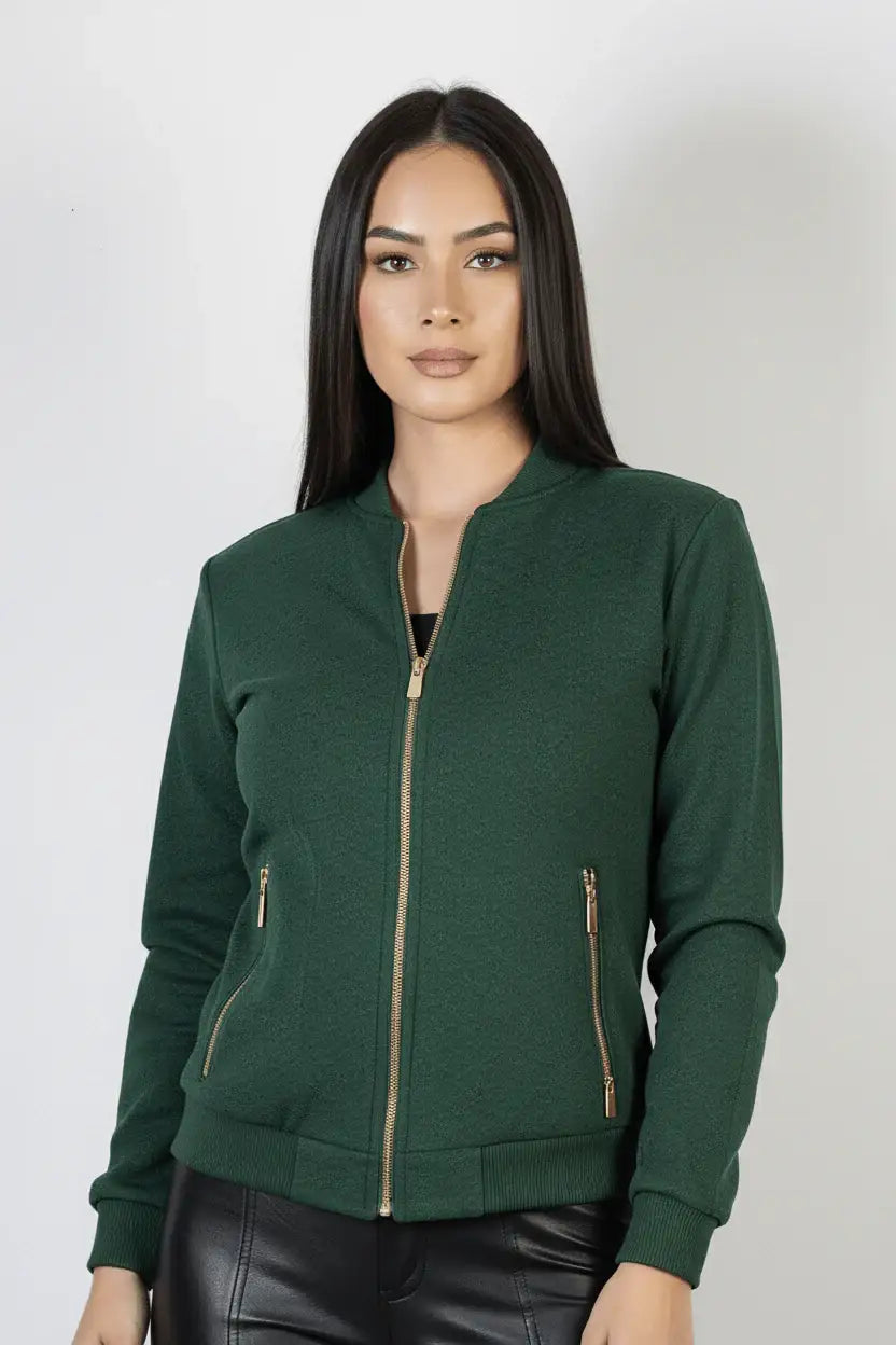 Jaqueta feminina suede forrada com bolsos 70414 - Enluaze