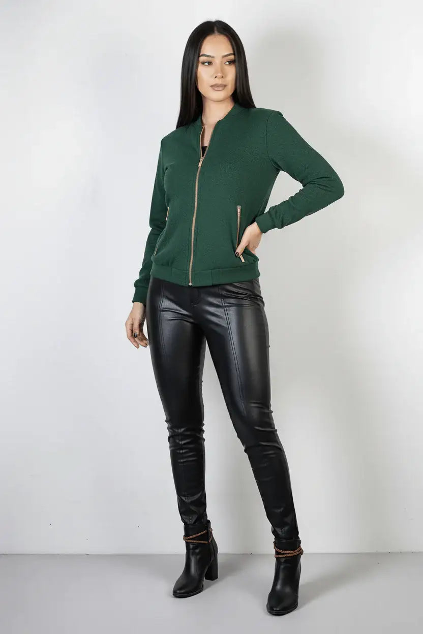 Jaqueta feminina suede forrada com bolsos 70414 - Enluaze