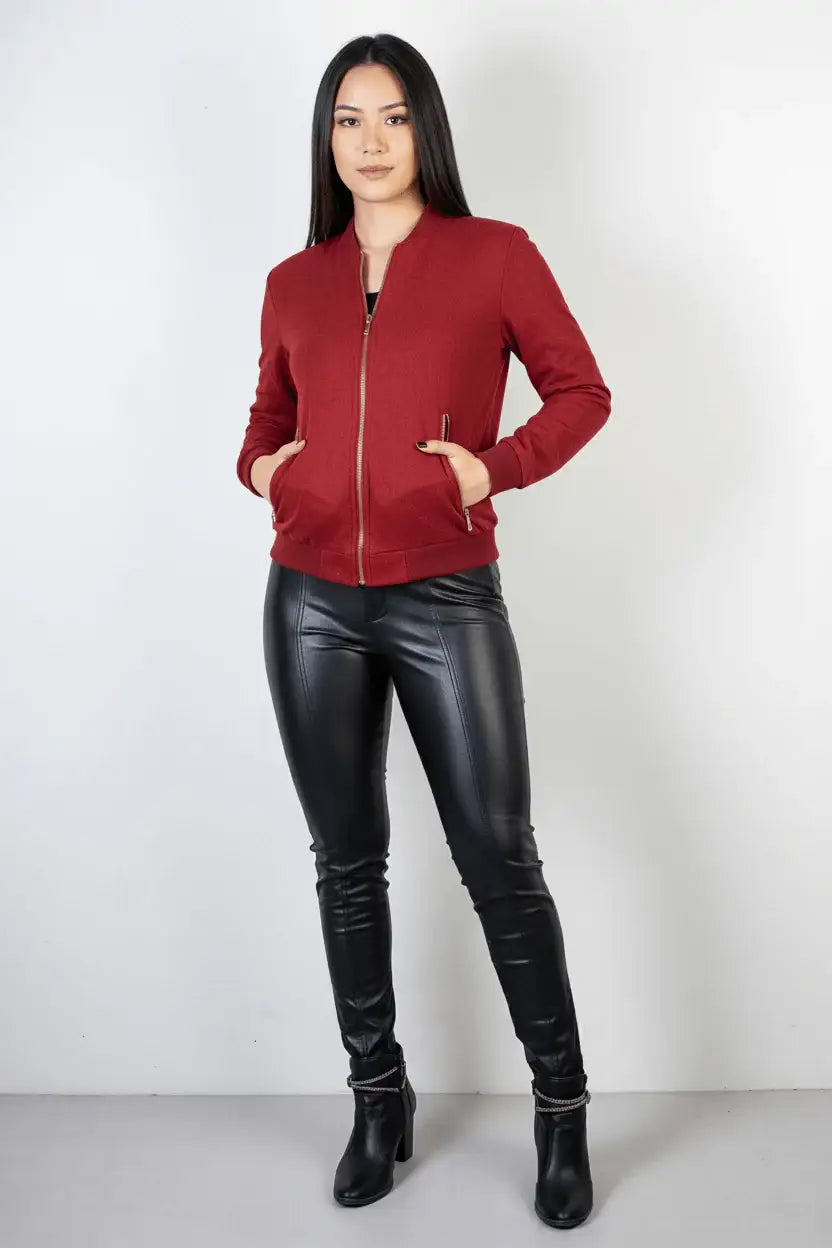 Jaqueta feminina suede forrada com bolsos 70414 - Enluaze