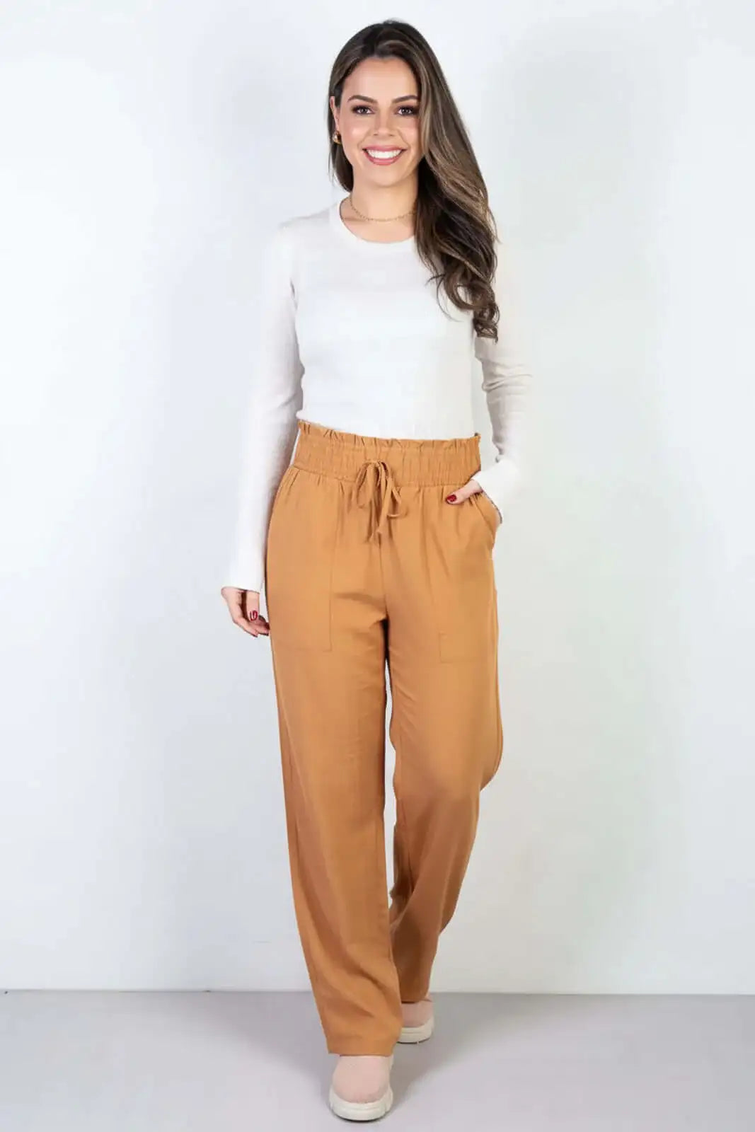 Calça reta viscose elástico e bolsos 70838 - Enluaze