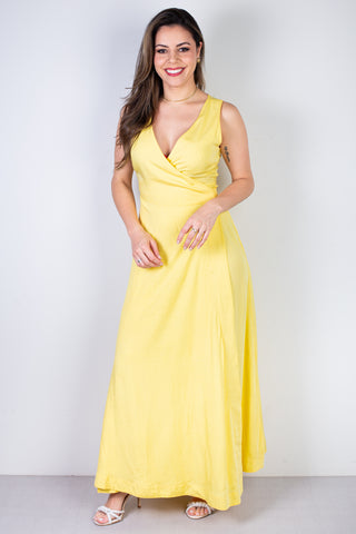 Vestido longo de viscose slub transpassado 71116