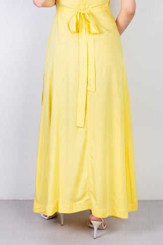 Vestido longo de viscose slub transpassado 71116