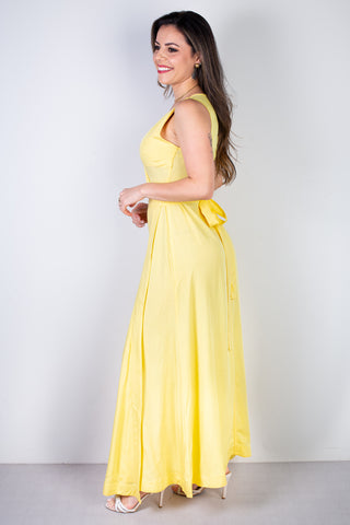 Vestido longo de viscose slub transpassado 71116