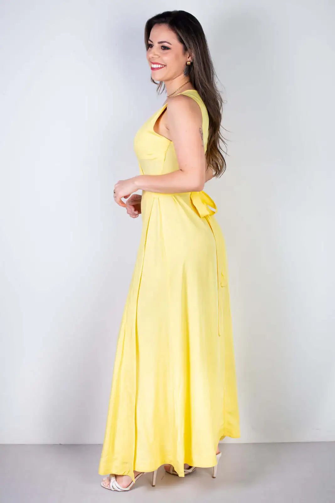 Vestido longo de viscose slub transpassado 71116 - Enluaze