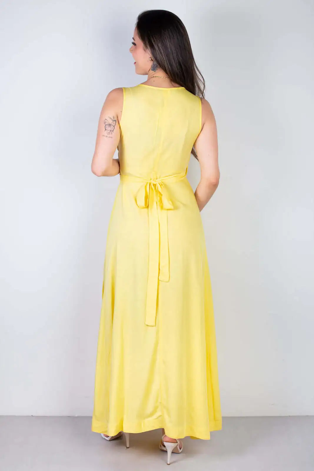 Vestido longo de viscose slub transpassado 71116 - Enluaze