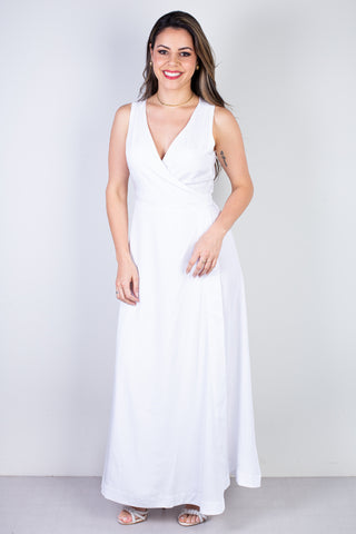 Vestido longo de viscose slub transpassado 71116