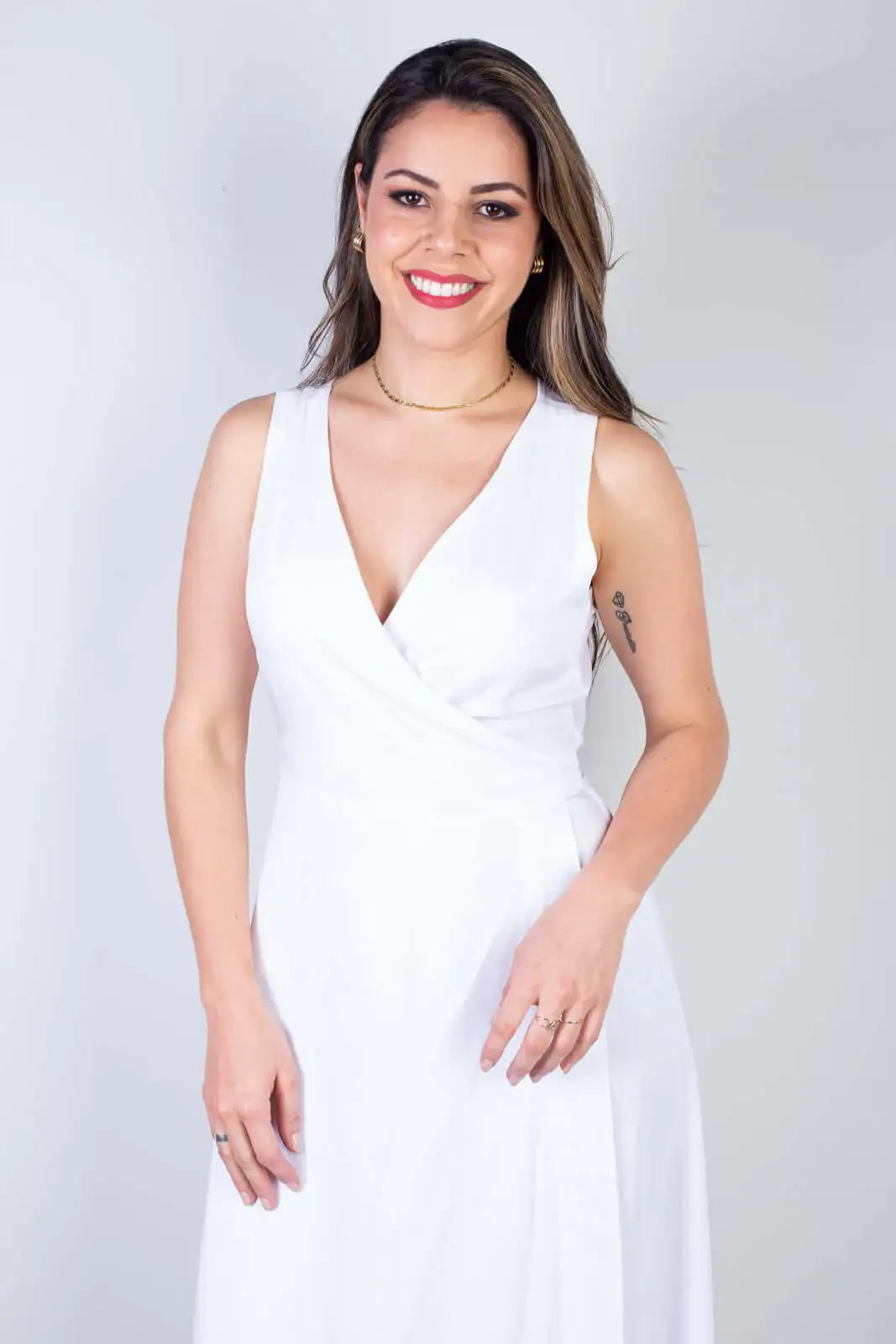 Vestido longo de viscose slub transpassado 71116 - Enluaze