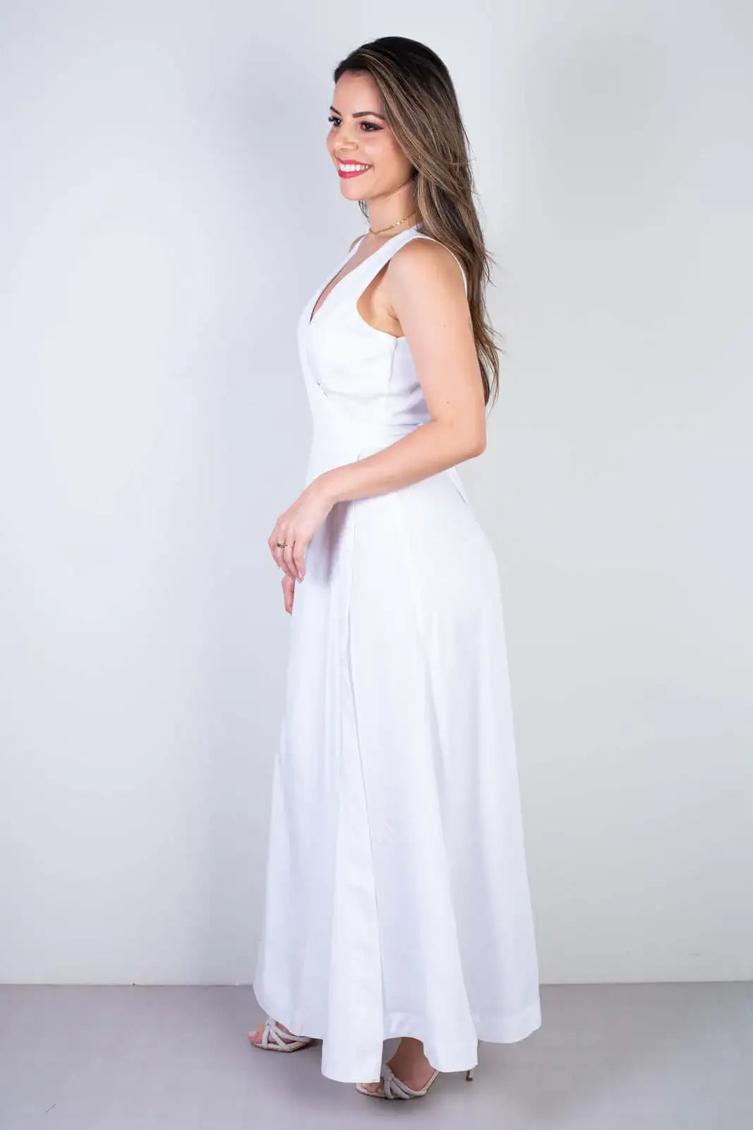 Vestido longo de viscose slub transpassado 71116 - Enluaze