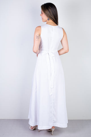 Vestido longo de viscose slub transpassado 71116