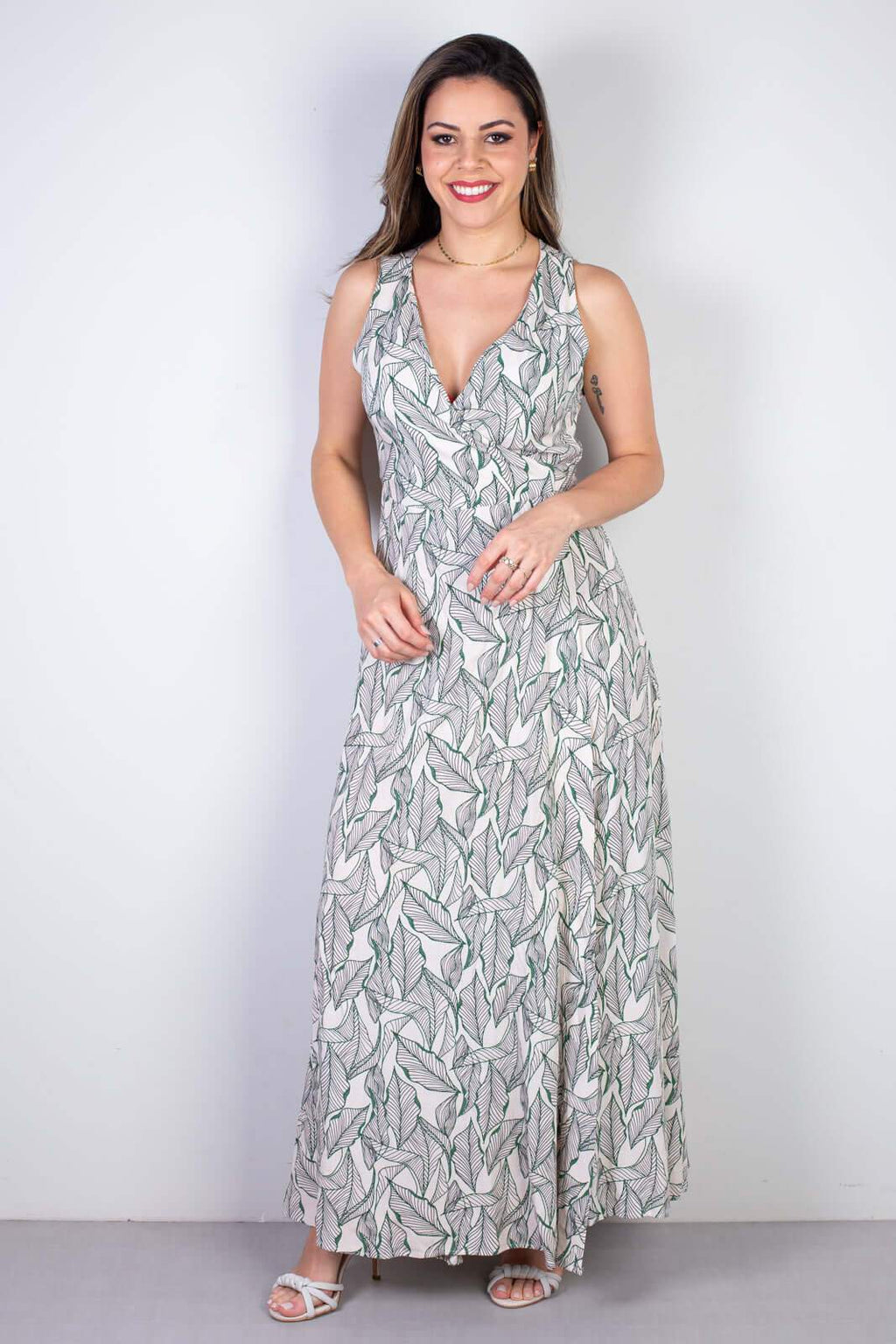 Vestido longo de viscose slub transpassado 71116 - Enluaze