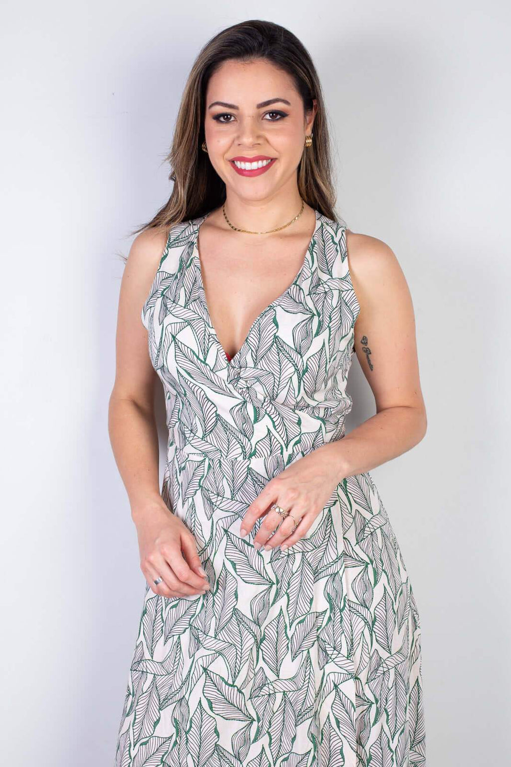 Vestido longo de viscose slub transpassado 71116 - Enluaze