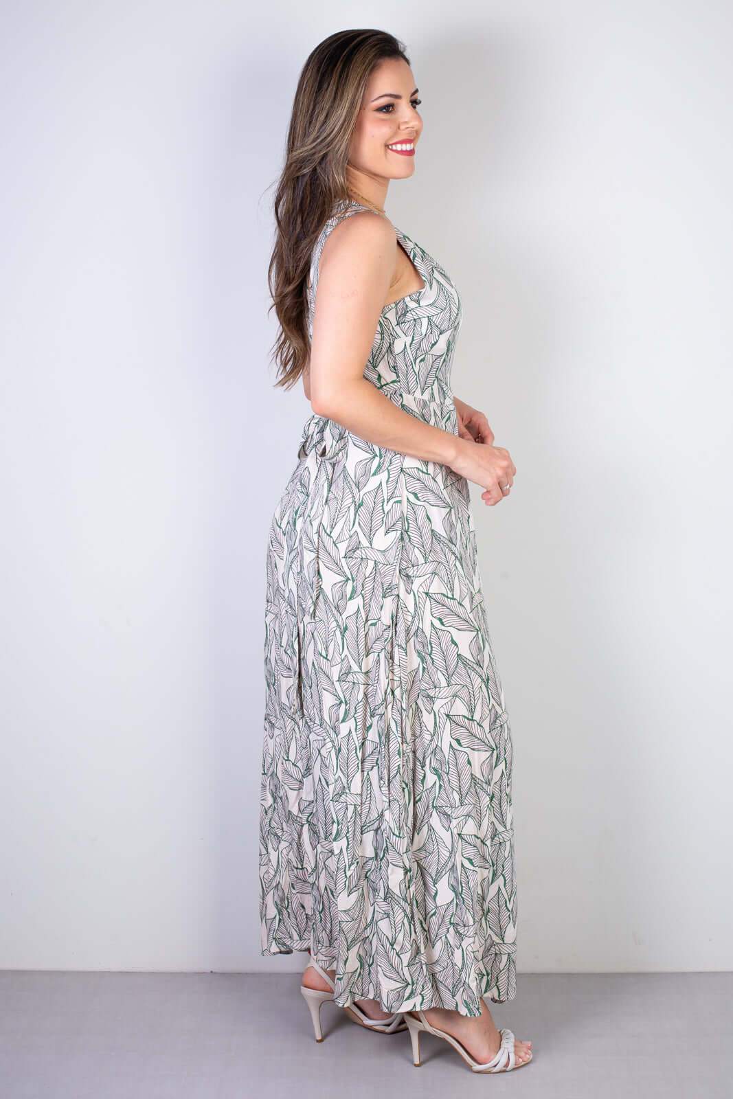 Vestido longo de viscose slub transpassado 71116 - Enluaze