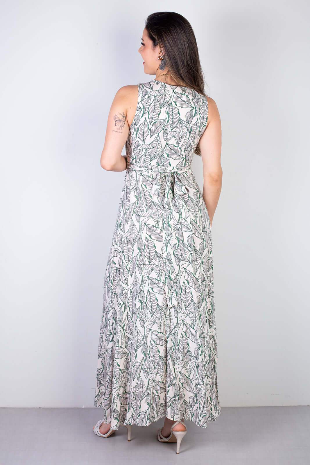 Vestido longo de viscose slub transpassado 71116 - Enluaze