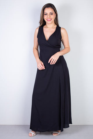 Vestido longo de viscose slub transpassado 71116