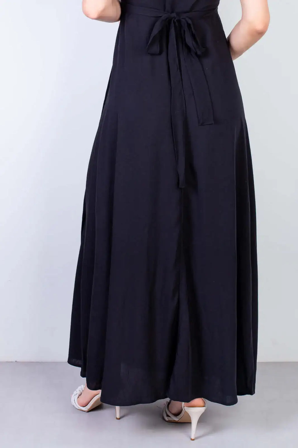 Vestido longo de viscose slub transpassado 71116 - Enluaze