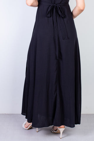 Vestido longo de viscose slub transpassado 71116