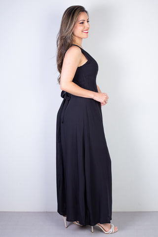 Vestido longo de viscose slub transpassado 71116