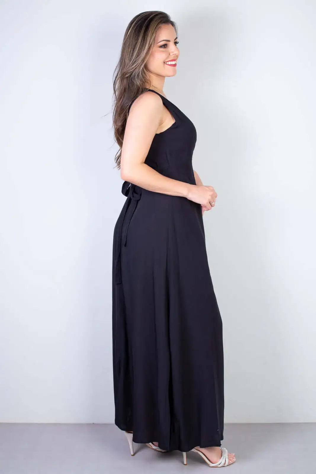 Vestido longo de viscose slub transpassado 71116 - Enluaze
