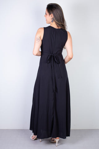 Vestido longo de viscose slub transpassado 71116