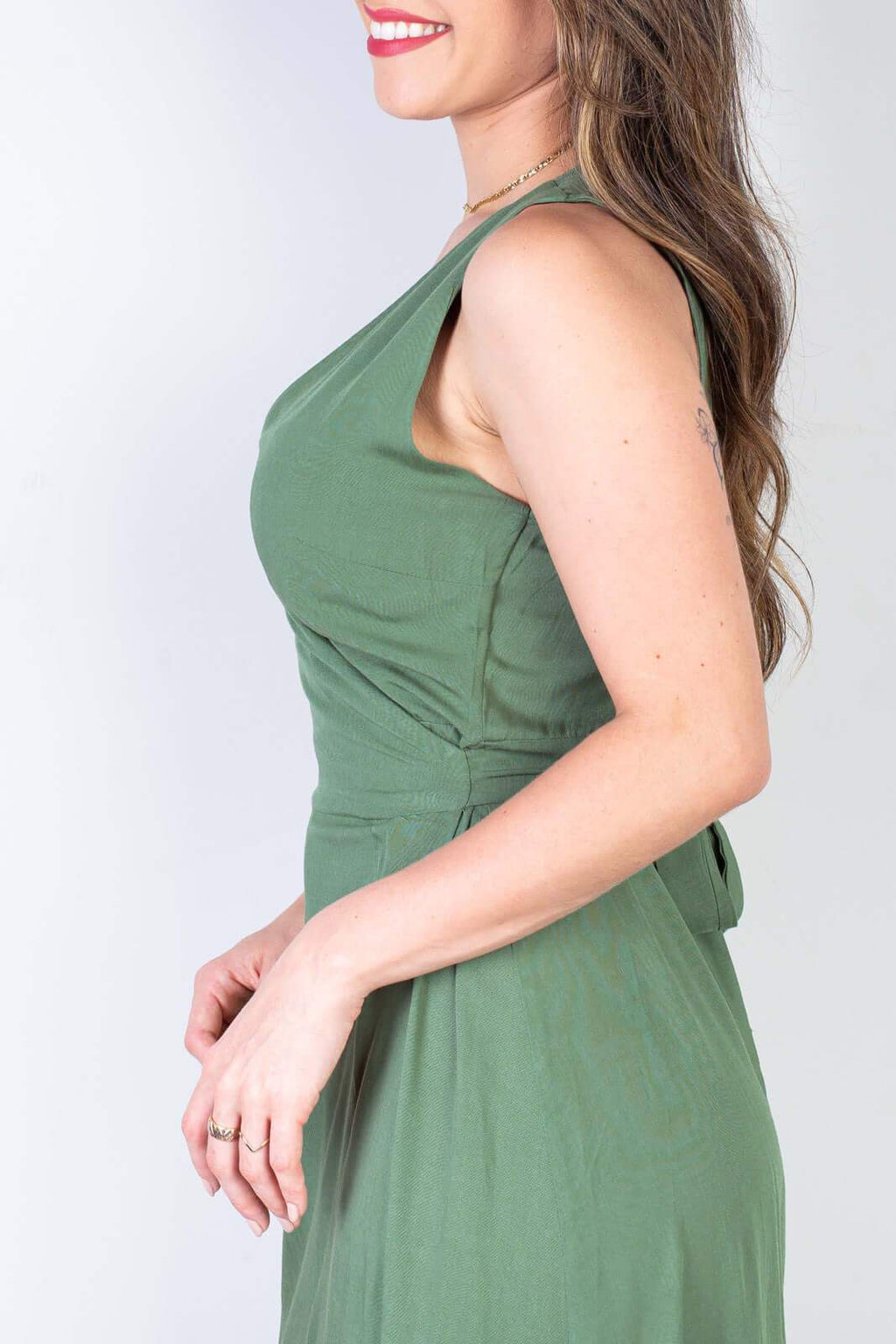 Vestido longo de viscose slub transpassado 71116 - Enluaze