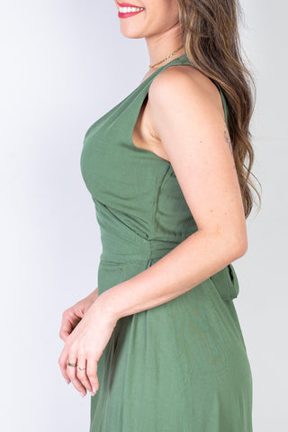 Vestido longo de viscose slub transpassado 71116