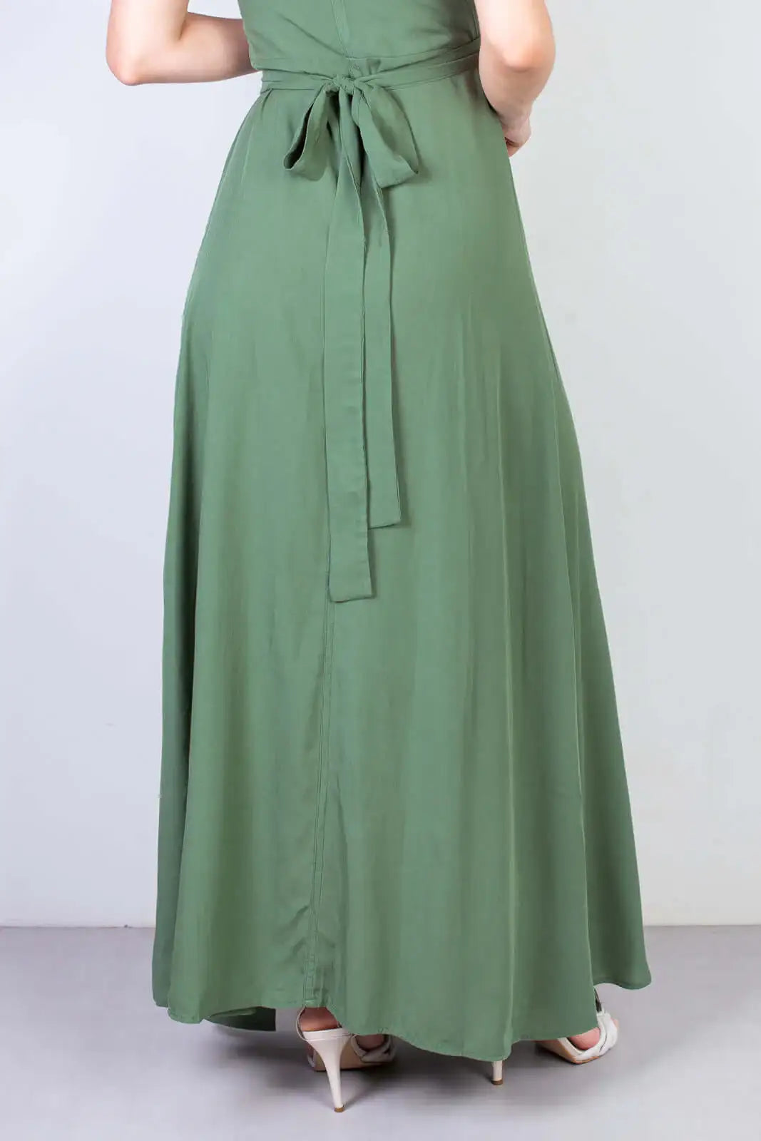 Vestido longo de viscose slub transpassado 71116 - Enluaze