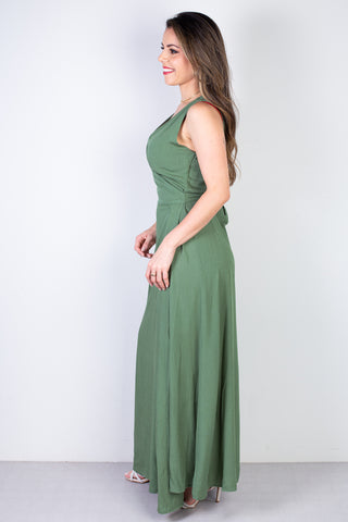 Vestido longo de viscose slub transpassado 71116