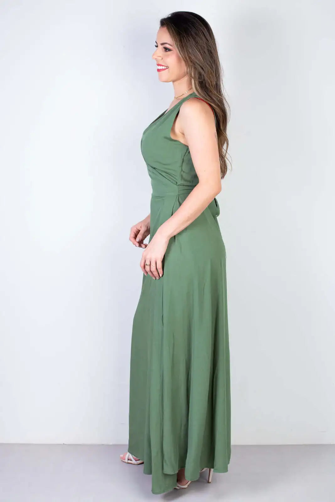 Vestido longo de viscose slub transpassado 71116 - Enluaze