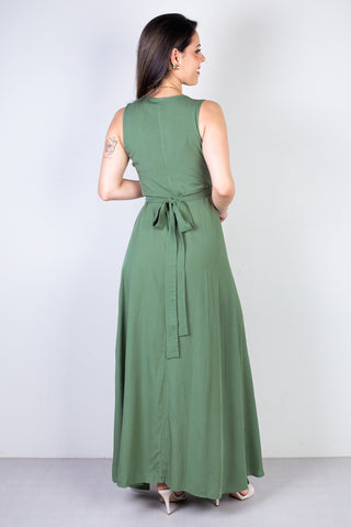 Vestido longo de viscose slub transpassado 71116