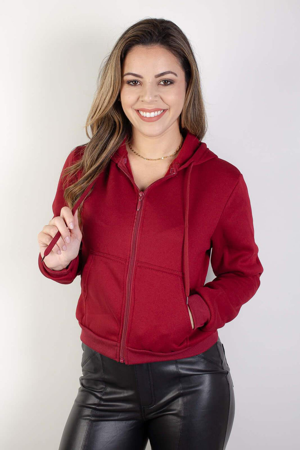 Jaqueta feminina moletinho com capuz 80001 - Enluaze