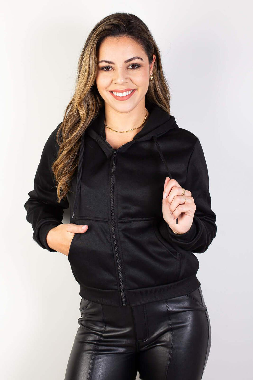 Jaqueta feminina moletinho com capuz 80001 - Enluaze