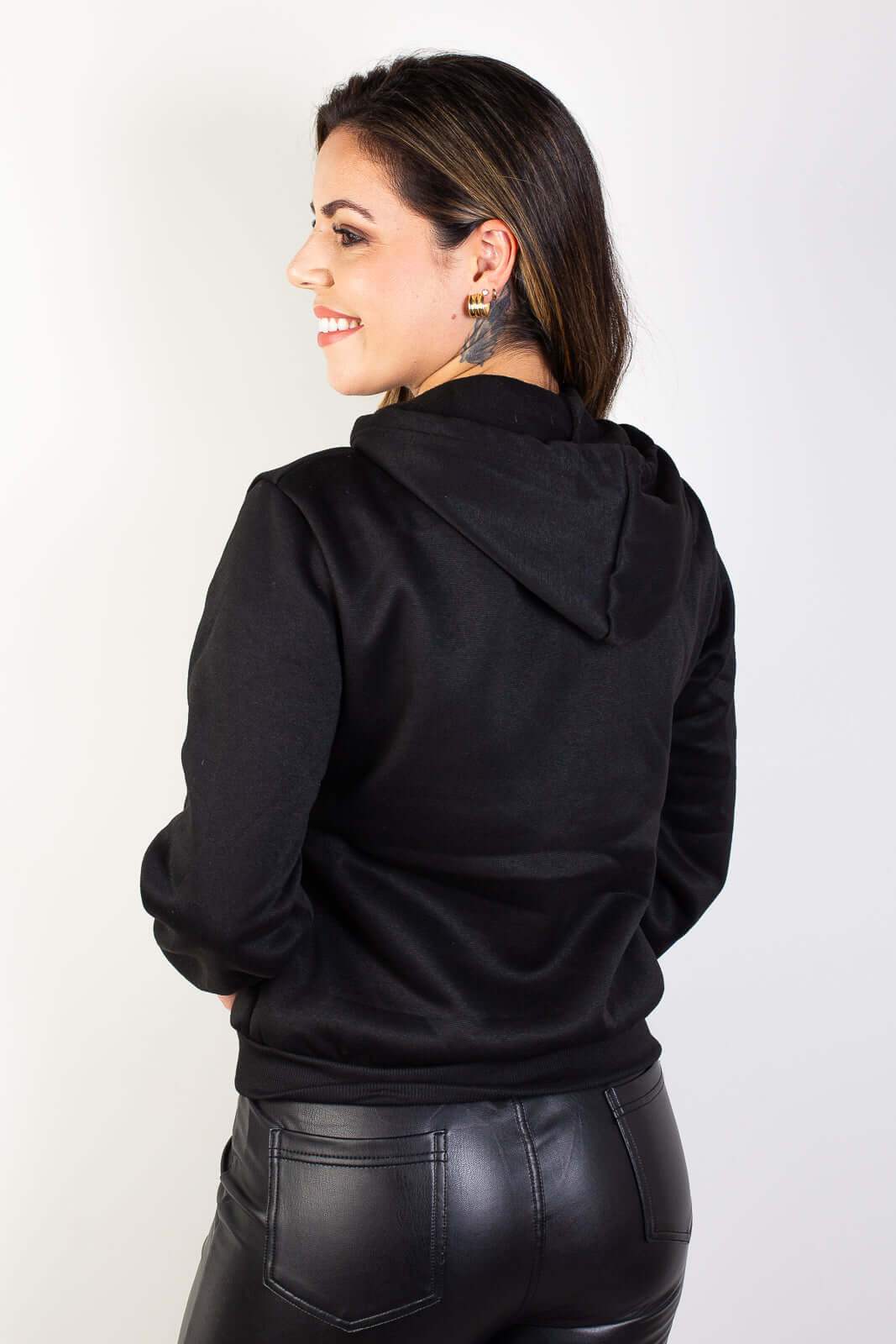 Jaqueta feminina moletinho com capuz 80001 - Enluaze