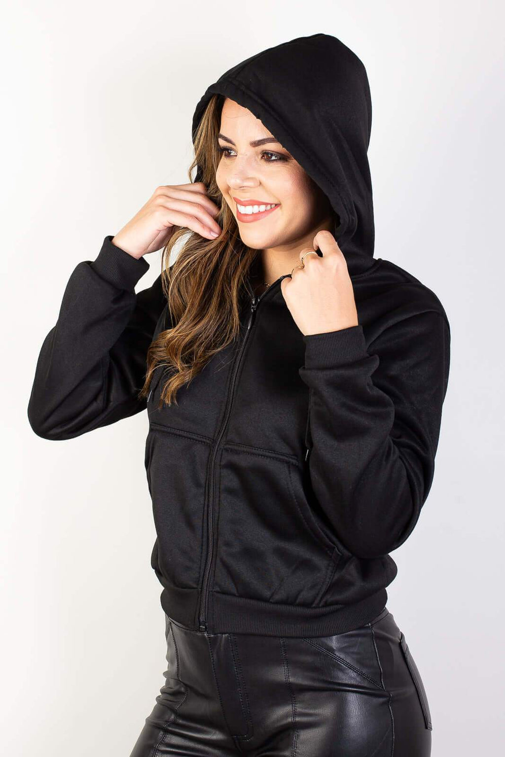 Jaqueta feminina moletinho com capuz 80001 - Enluaze