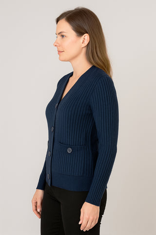 Casaco tricot botões e bolsos 80994