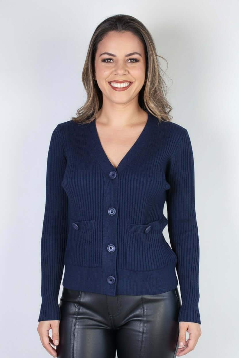 Casaco tricot botões e bolsos 80994 - Enluaze