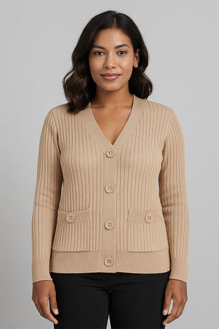 Casaco tricot botões e bolsos 80994