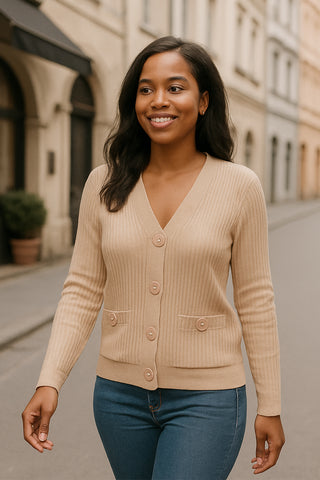 Casaco tricot botões e bolsos 80994