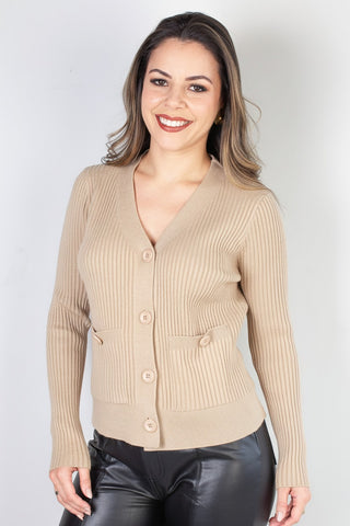 Casaco tricot botões e bolsos 80994