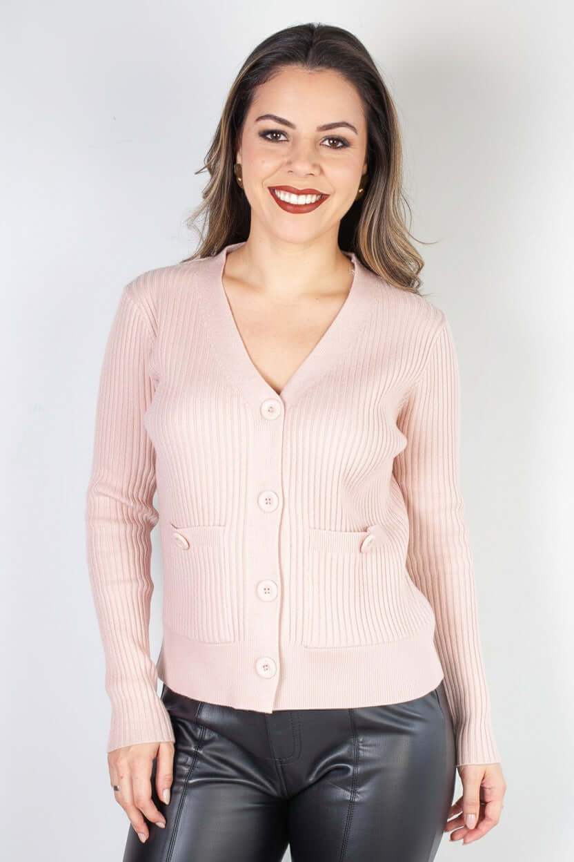 Casaco tricot botões e bolsos 80994 - Enluaze