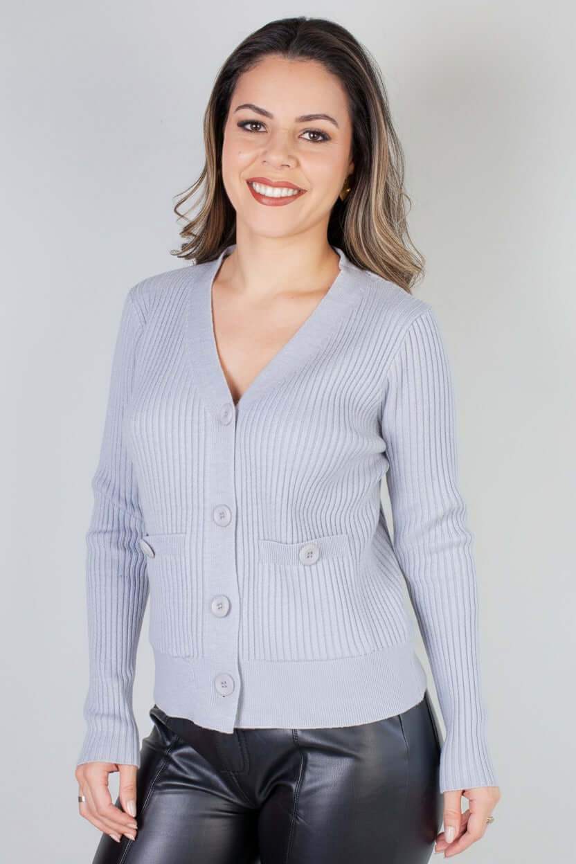 Casaco tricot botões e bolsos 80994 - Enluaze