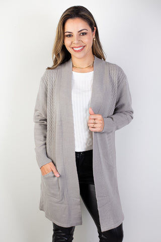 Cardigan alongado feminino com bolsos 81131