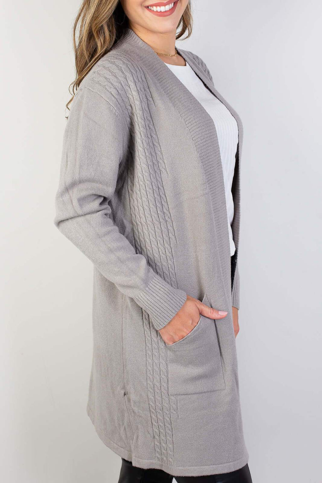 Cardigan alongado feminino com bolsos 81131 - Enluaze