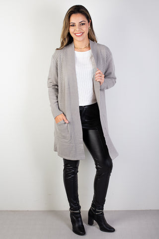 Cardigan alongado feminino com bolsos 81131