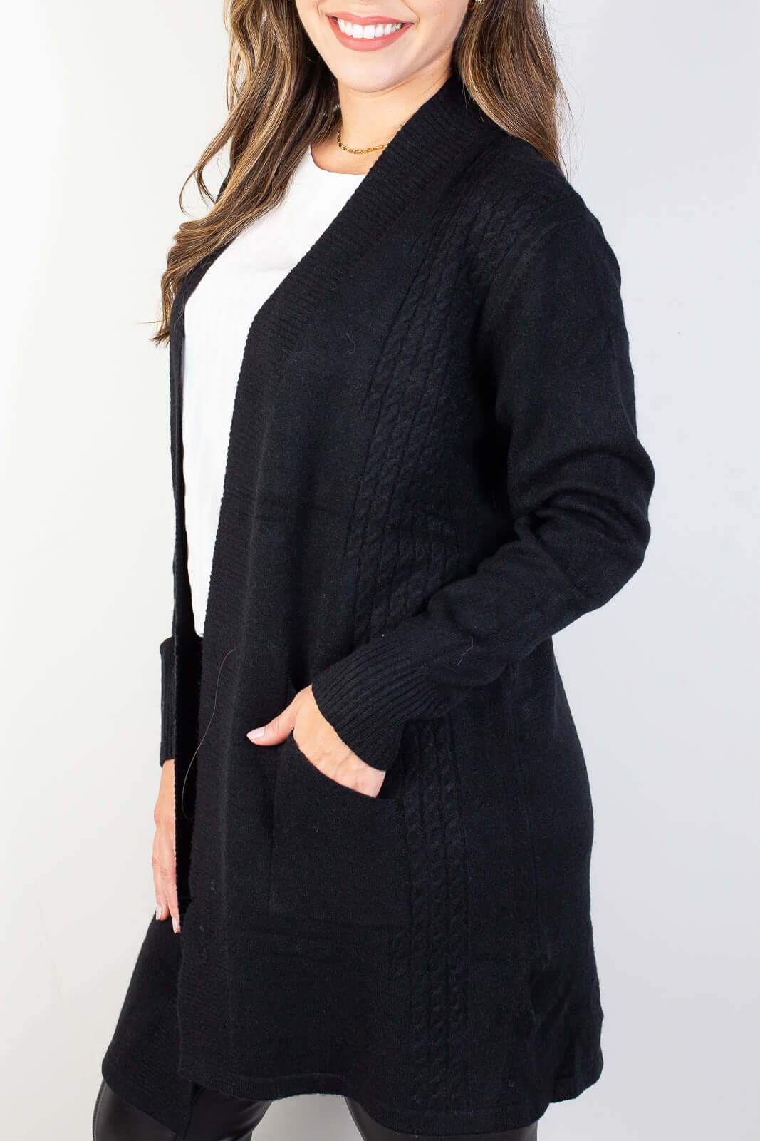 Cardigan alongado feminino com bolsos 81131 - Enluaze