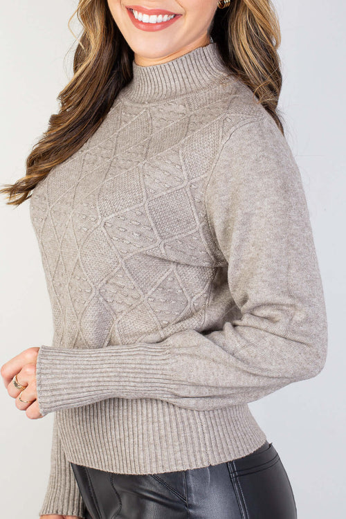 Blusa de tricô gola rolê manga bispo 81190 - Enluaze