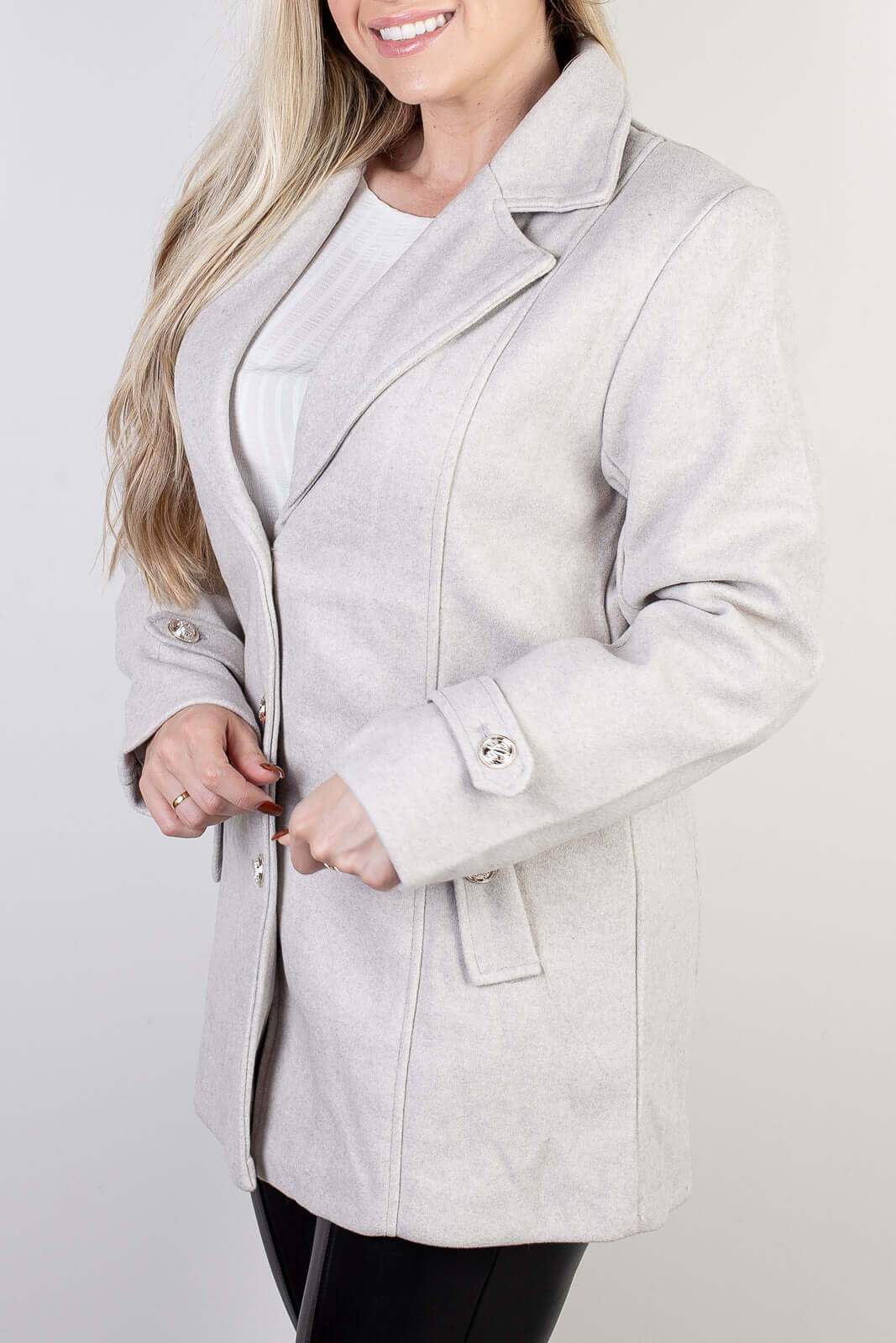 Casaco feminino lã batida sintética com gola de pelo removível 84209 - Enluaze