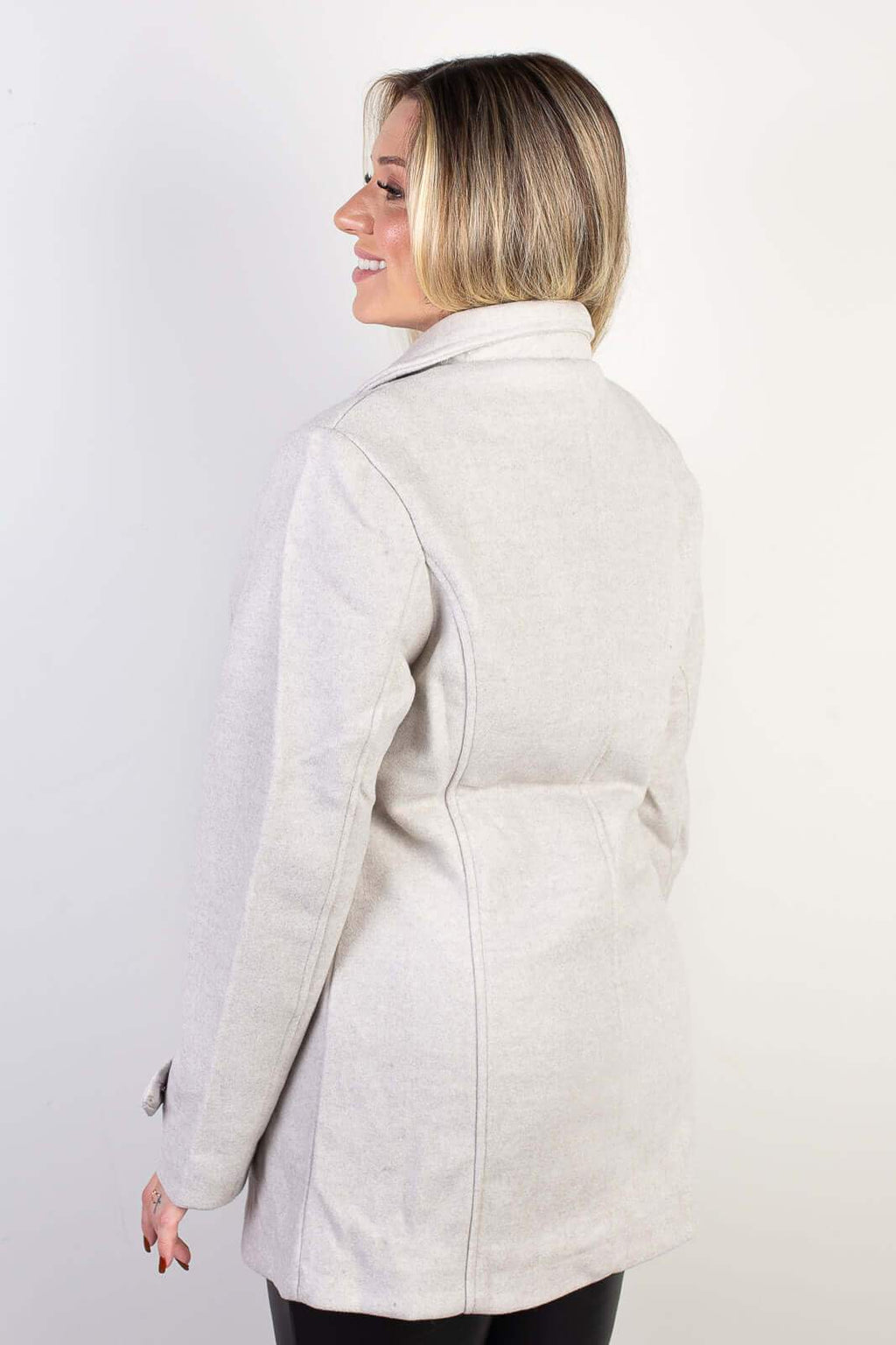 Casaco feminino lã batida sintética com gola de pelo removível 84209 - Enluaze
