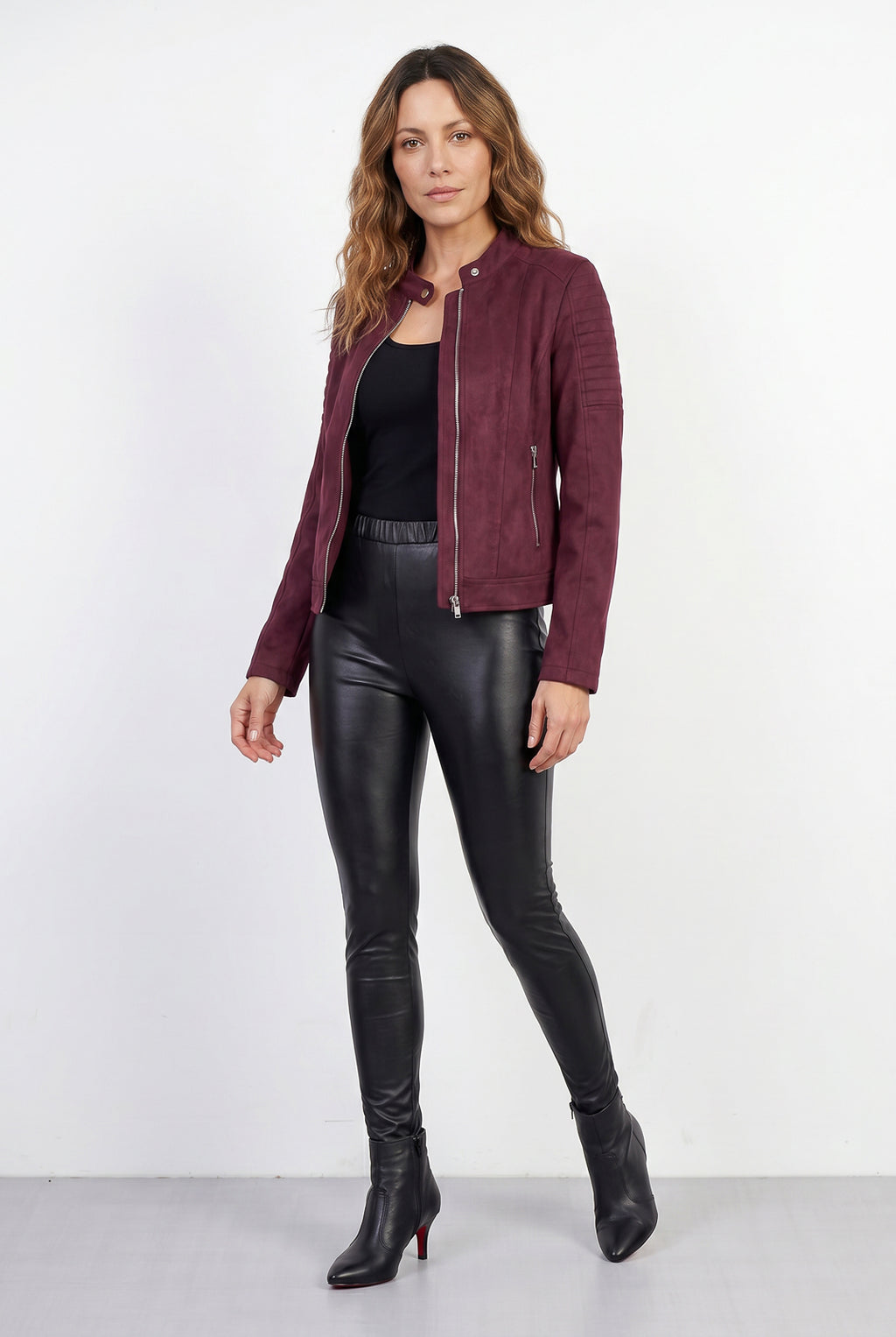 Jaqueta feminina suede gola com botão 84252