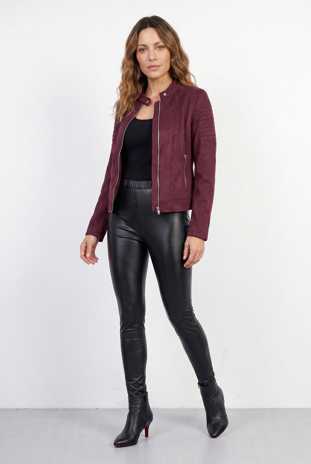 Jaqueta feminina suede gola com botão 84252