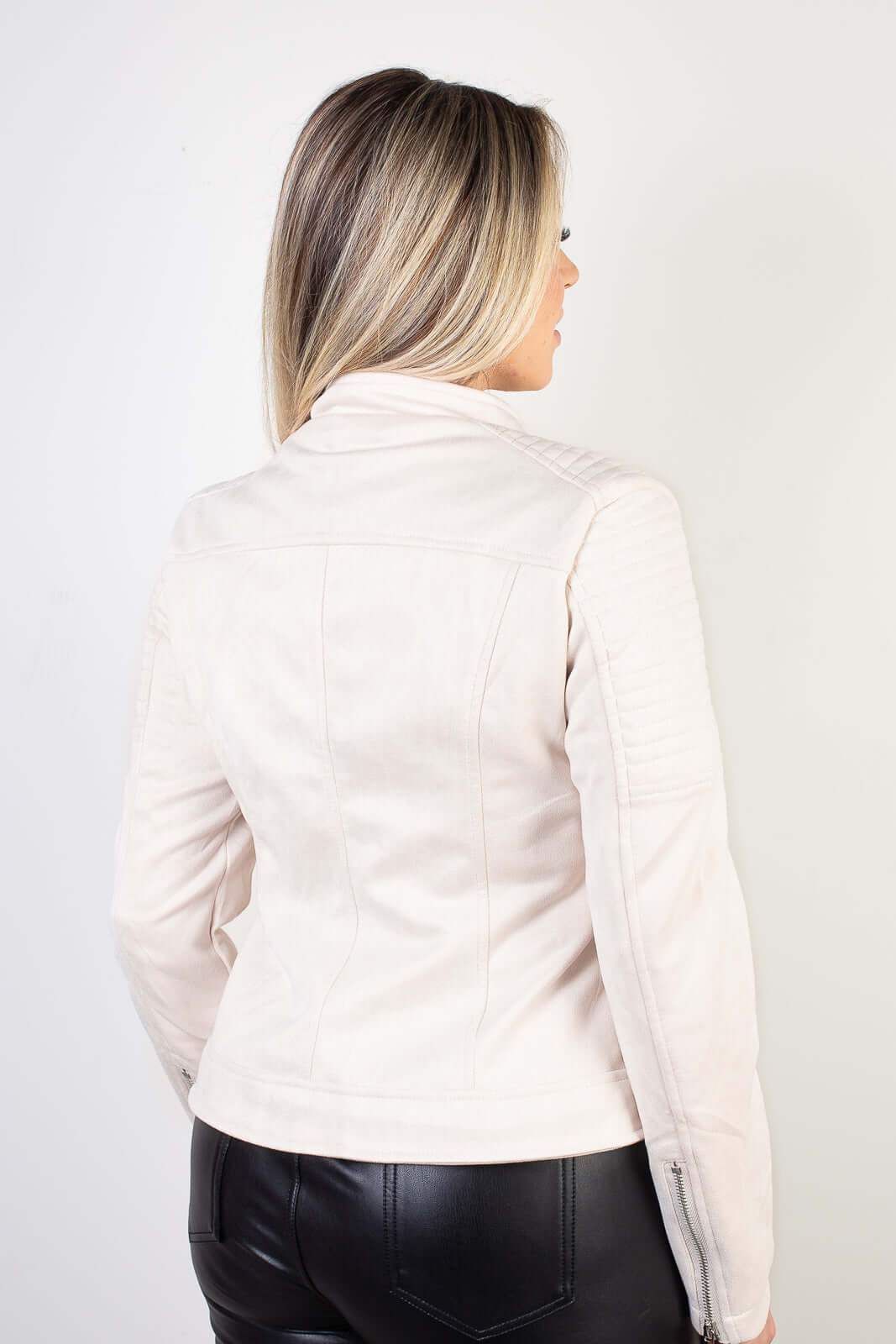 Jaqueta feminina suede gola com botão 84252 - Enluaze